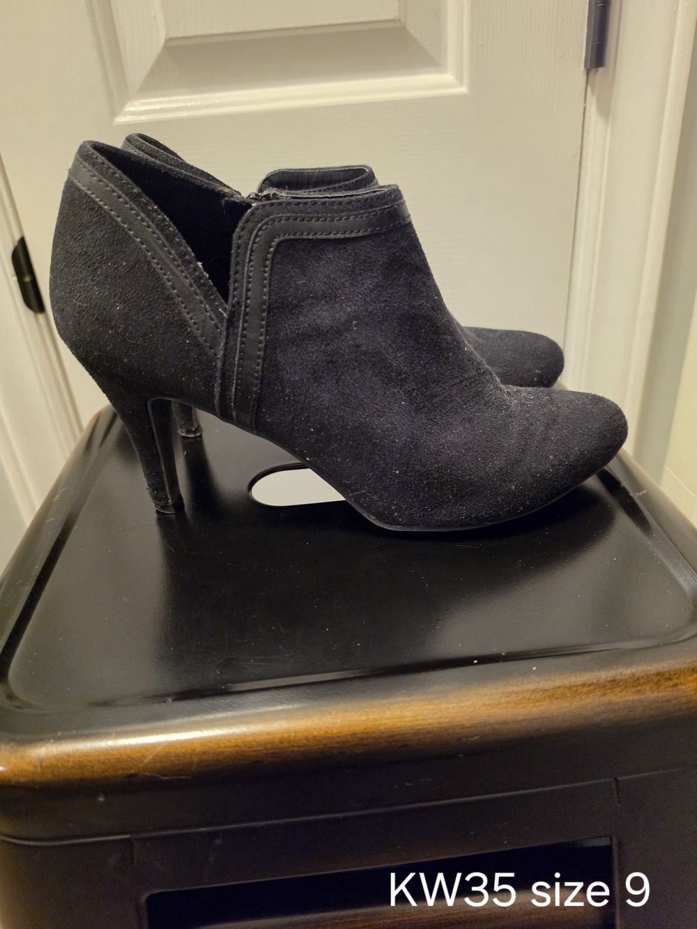 Women's Black Suede High Heel Ankle Booties - Size 9